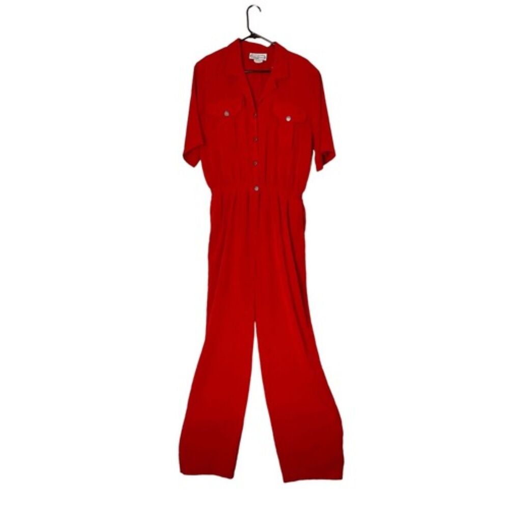 Vintage 1990's Saint Germain Paris Pockets One Piece Jumpsuit Women Size XL‎ Red